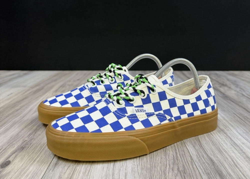 Vans Authentic Checkerboard Blue Gum Braided Laces Sneakers Womens 7 Mens 5.5